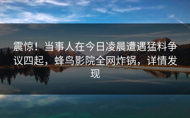 震惊！当事人在今日凌晨遭遇猛料争议四起，蜂鸟影院全网炸锅，详情发现