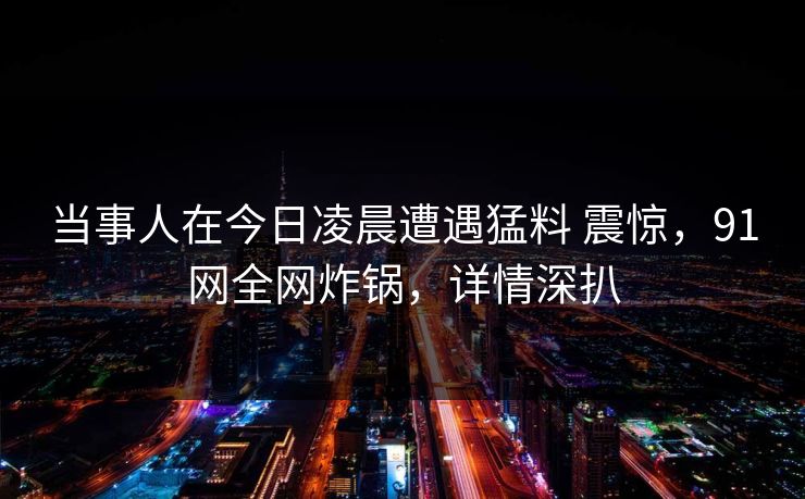当事人在今日凌晨遭遇猛料 震惊，91网全网炸锅，详情深扒